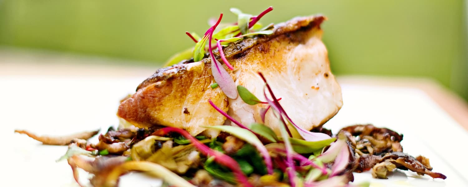 Bass over Wild Mushrooms & Greens